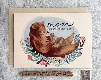 Bear-y Best Mother's Day Card | Cute Bear Cards | Whimsical Cards | Mama Bear Card | Birthday Cards | Moms Day Card | Woodland Cards