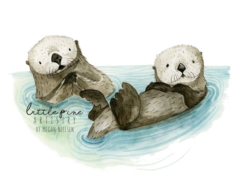 Sea Otters Print Watercolor Art Print Woodland Wall Art - Etsy