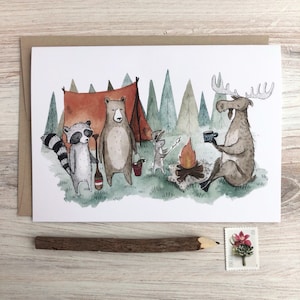 Carte Rassembler des amis | Cartes plein air, Cartes forêt, Cartes animal, Cartes fantaisistes, Cartes faites main, Cartes de camping, Cartes de feu de camp