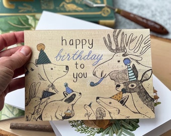 Party in the Woods Birthday Card | Happy Birthday Cards | Outdoor Cards, Woodland Animal Cards, Whimsical Cards, Kids Birthday Cards