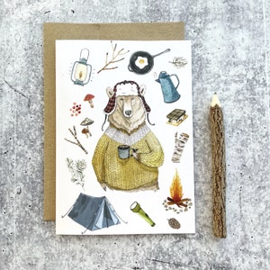 Camping Bear Card | Cartes de plein air, Cartes d’animaux des bois, Cartes de vœux fantaisistes, Cartes faites à la main,