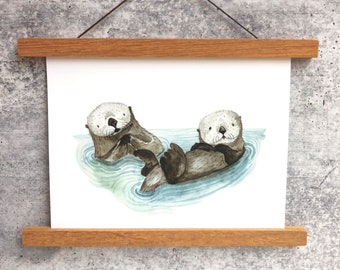 Sea Otters Print | Watercolor Art Print | Woodland Wall Art | Woodland Nursery Art | Ocean Otter Print | Sea Otter Painting | Cute Otter Art