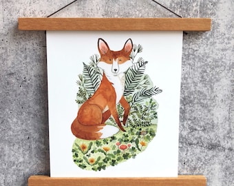 Fox & Clover | Watercolor Art Print | Woodland Wall Art | Woodland Nursery Art | Nursery Fox Print | Boys Room Fox Art | Woodland Fox Art