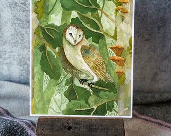 Forest Barn Owl Print | Gouache Art Print | Woodland Wall Art | Boys Nursery Art | Girls Nursery Art | Barn Owl Wall Art | Owl Wall Decor