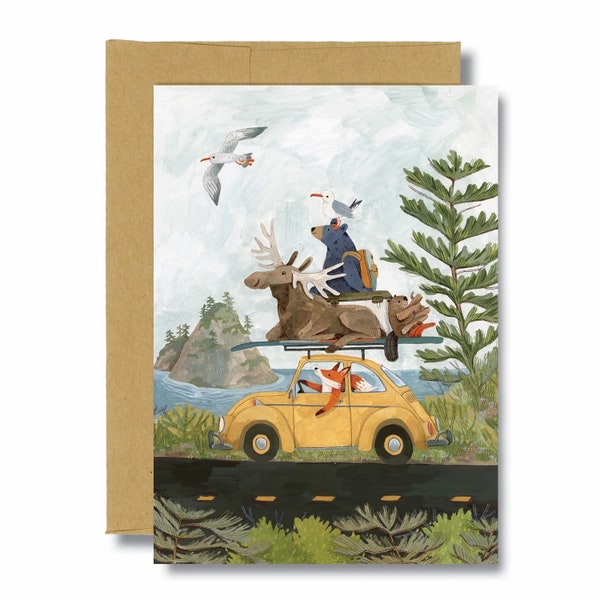 Road Trippin Card | Outdoors Cards, Woodland Animal Cards, Car Cards, Summer Cards, Camping Card, Beetle Card