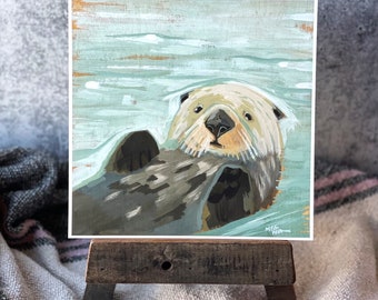 Puget Otter Print | Gouache Art Print | Woodland Wall Art | Woodland Nursery Art | Ocean Otter Print | Sea Otter Painting | Cute Otter Art