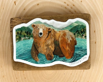 Glacier Grizzly Sticker | Premium Die Cut Vinyl Stickers | For Laptops, Water Bottles, Journals, Hydroflasks, Car Bumpers, Planners, etc.