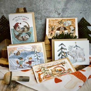 ESPECIAL - Juego de tarjetas navideñas / Woodland Cozy Christmas, tarjetas caprichosas, tarjetas de Navidad hechas a mano, paquetes de tarjetas navideñas