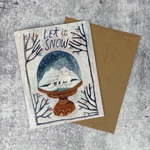 Let It Snow Holiday Card | Woodland Animals Christmas Cards, Woodland Cozy Christmas, Whimsical Greeting Cards, Arctic Animals Card