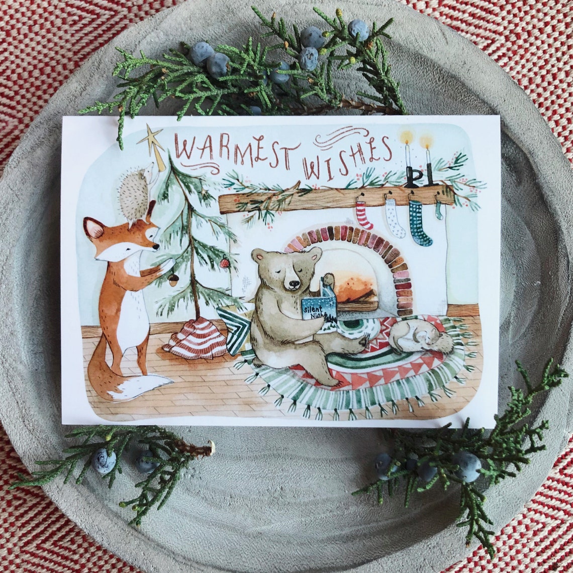 Warmest Wishes Holiday Christmas Card | Woodland Animals Christmas ...