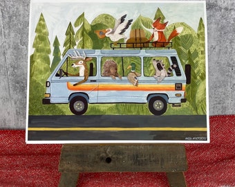 Van Life Print | Camping Art Print | Woodland Wall Art | Woodland Nursery Art | Road Trip Art | Kids Room Wall Art