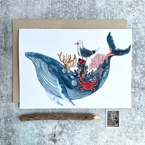 Tarjeta de ballena jorobada / Tarjetas al aire libre, Tarjetas de animales oceánicos, Tarjetas de felicitación caprichosas, Tarjetas de verano, Tarjetas del océano, Tarjeta feliz, Tarjeta divertida