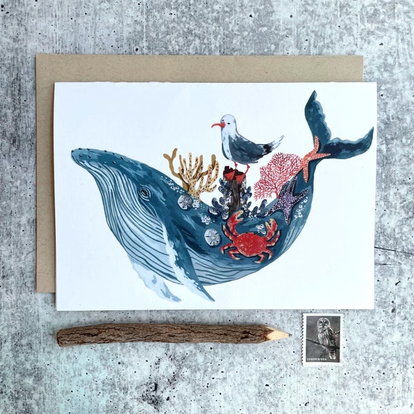 Humpback Whale Card | Outdoors Cards, Ocean Animal Cards, Whimsical Greeting Cards, Summer Cards, Ocean Cards, Happy Card, Fun Card