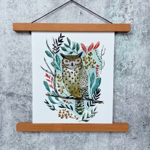 Flora Owl Print | Watercolor Art Print | Woodland Wall Art | Woodland Nursery Art | Watercolor Owl Painting | Girls Nursery Decor