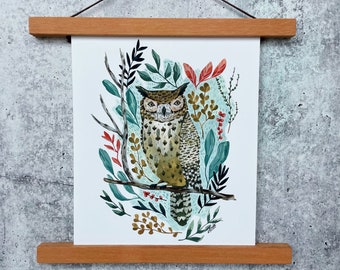 Flora Owl Print | Watercolor Art Print | Woodland Wall Art | Woodland Nursery Art | Watercolor Owl Painting | Girls Nursery Decor