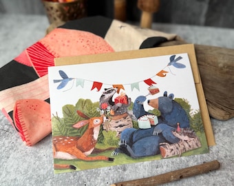 Bear-y Cake Birthday Card | Happy Birthday Cards | Outdoor Cards, Woodland Animal Cards, Whimsical Cards, Kids Birthday Cards