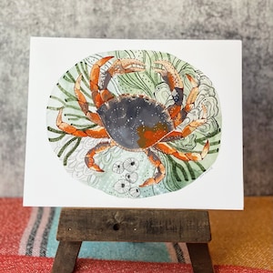Tide Pool Crab Print Gouache Art Print Ocean Wall Art Woodland Nursery Art Dungeness Crab Wall Art image 1
