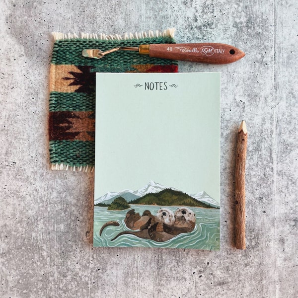 Island Otter Notepad | Ocean Notepads | Animal Notepads | Ocean Stationary | Cute Notepads