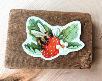 Strawberry Bumblebee Sticker | Premium Die Cut Vinyl Stickers | For Laptops, Water Bottles, Journals, Hydroflasks, Car Bumpers, Planners