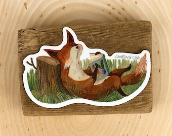 Reading Fox Sticker | Premium Die Cut Vinyl Stickers | For Laptops, Water Bottles, Journals, Hydroflasks, Car Bumpers, Planners, etc.