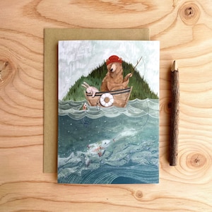 Carte de jour de pêche | Cartes de plein air, Cartes d’animaux forestiers, Cartes de vœux fantaisistes, Cartes de pêche, Cartes d’ours