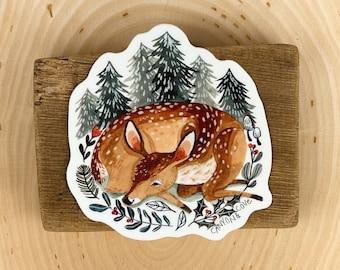 Winter Fawn Sticker | Premium Die Cut Vinyl Stickers | For Laptops, Water Bottles, Journals, Hydroflasks, Car Bumpers, Planners, etc.