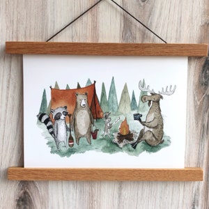 Gathering Friends Print | Watercolor Art Print | Woodland Wall Art | Woodland Nursery Art | Campfire Art Print | Outdoors Painting
