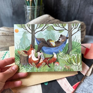 Tarjetas para días de ocio / Tarjetas para actividades al aire libre, Tarjetas de animales del bosque, Tarjetas de felicitación originales, Tarjetas de verano, Tarjetas de camping, Tarjetas de alegría, Tarjetas divertidas