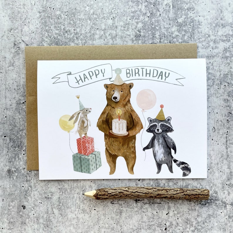 Five Birthday Card Set 2023 Woodland Birthday Card, Animal Cards, Outdoor Cards, Greeting Cards, Birthday Card Pack, Watercolor Cards image 6