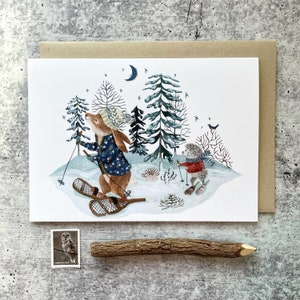 Carte de raquette alpine | Cartes d’extérieur, Cartes d’animaux forestiers, Cartes fantaisistes, Cartes faites à la main, Cartes mignonnes, Cartes panoramiques, Cartes d’hiver