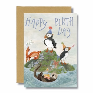 Puffin Birthday Card | Happy Birthday Cards | Outdoor Cards, Ocean Animal Cards, Whimsical Cards, Kids Birthday Cards