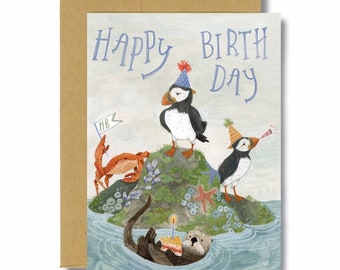 Puffin Birthday Card | Happy Birthday Cards | Outdoor Cards, Ocean Animal Cards, Whimsical Cards, Kids Birthday Cards