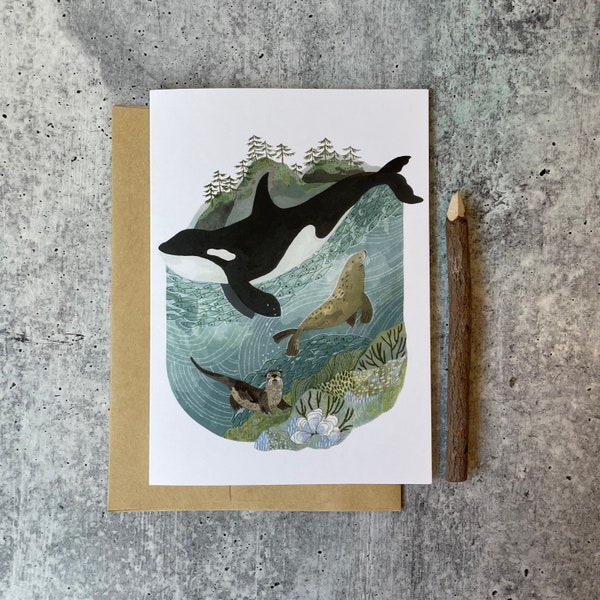 San Juan Orca Card | Outdoor Cards, Ocean Cards, Beach Cards, Whimsical Cards, Love Cards, Sea Animal Cards, Handmade Cards