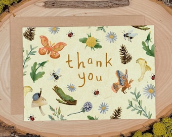Fauna Thank You Card | Outdoor Cards, Honey Bee Cards, Whimsical Cards, Thank You Cards, Appreciation Cards, Mushroom Cards