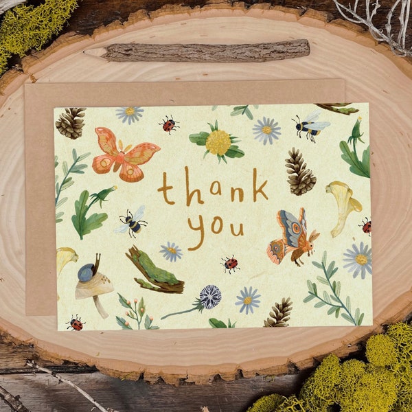 Fauna Thank You Card | Outdoor Cards, Honey Bee Cards, Whimsical Cards, Thank You Cards, Appreciation Cards, Mushroom Cards