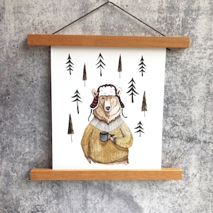 Winter Bear Print | Watercolor Art Print | Woodland Wall Art | Winter Bear Wall Decor | Woodland Bear Print | Whimsical Bear Art