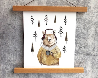 Winter Bear Print | Watercolor Art Print | Woodland Wall Art | Winter Bear Wall Decor | Woodland Bear Print | Whimsical Bear Art