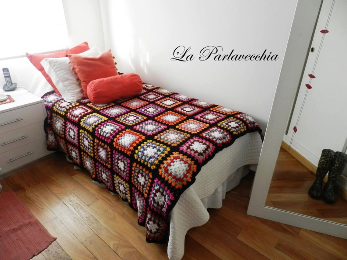 Retro Style Throw Hand Knit Bedspread Handmade Quilt Wool Etsy