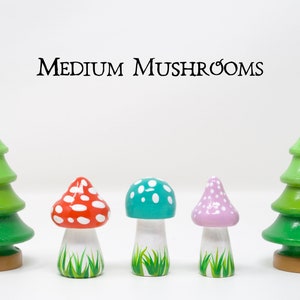 Medium Mushrooms, choice of 3 colors, wooden mushroom decoration, wooden mushroom toy, hand-painted mushroom, gnome decor, gnome mushroom image 1