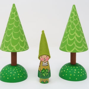 Lucky Gnome Girl, St Patricks Day Gnome, 4 leaf clover gnomes, birthday ring, leprechaun gnome, clover gnome, gnome toy, peg doll gnome, image 1