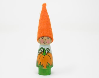 Pumpkin Gnome, Fall themed Flower gnome, gnome toy, wooden kids toy, fall nature table, handmade kids toy, fall peg doll,