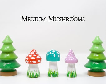 Medium Mushrooms, (choice of 3 colors), wooden mushroom decoration, wooden mushroom toy, hand-painted mushroom, gnome decor, gnome mushroom