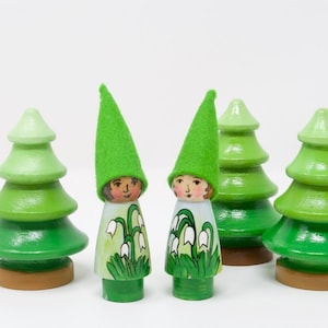 January Birth Flower Gnome- Single Snow Drop Gnome, flower gnome, wooden gnome toy, birthday keepsake, birthday ring, waldorf inspired