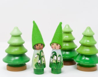 January Birth Flower Gnome- Single Snow Drop Gnome, flower gnome, wooden gnome toy, birthday keepsake, birthday ring, waldorf inspired