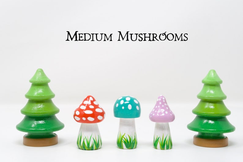 Medium Mushrooms, choice of 3 colors, wooden mushroom decoration, wooden mushroom toy, hand-painted mushroom, gnome decor, gnome mushroom image 1