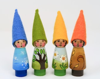 Four Seasons Gnomes (Set of 4), Wooden peg doll, Waldorf inspired, educational toy, gnome toy, gnome peg doll, kids toy, handmade kids toy