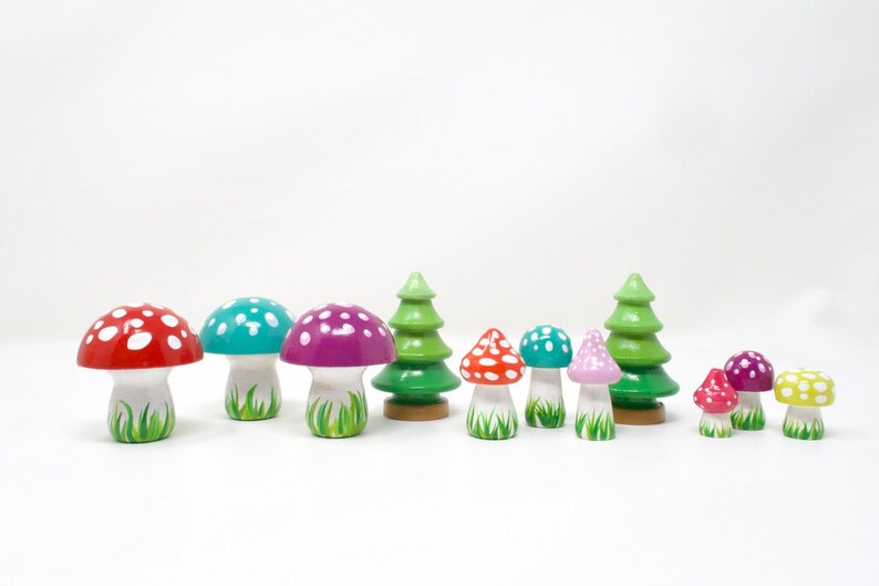 Medium Mushrooms, choice of 3 colors, wooden mushroom decoration, wooden mushroom toy, hand-painted mushroom, gnome decor, gnome mushroom image 5