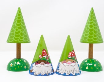 Cone Gnome w/ Mushroom, wooden gnome, gnome toy, wooden gnome decoration, gnome decoration, cute gnome, gnome decor, handmade wooden gnome