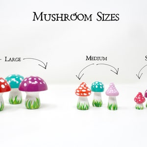 Medium Mushrooms, choice of 3 colors, wooden mushroom decoration, wooden mushroom toy, hand-painted mushroom, gnome decor, gnome mushroom image 2