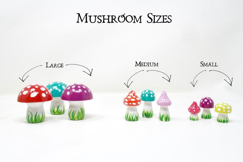 Medium Mushrooms, choice of 3 colors, wooden mushroom decoration, wooden mushroom toy, hand-painted mushroom, gnome decor, gnome mushroom image 2